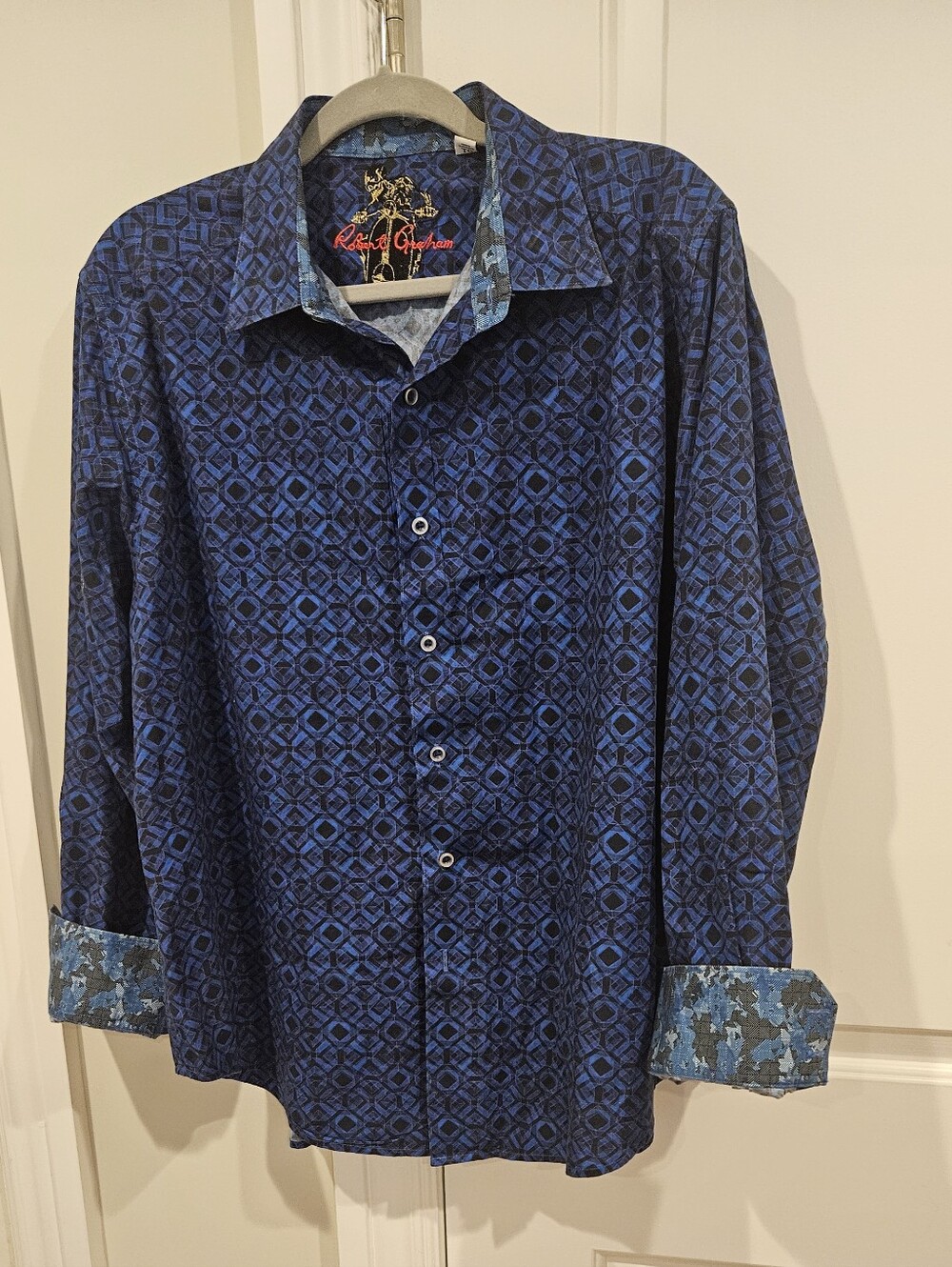 Robert Graham Men’s Blue Geometric Button-Up Shirt, Size XL
